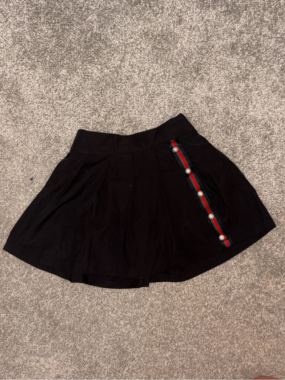 Gucci Black Skater Mini Skirt with Red and Green Stripe Trim with Pearls